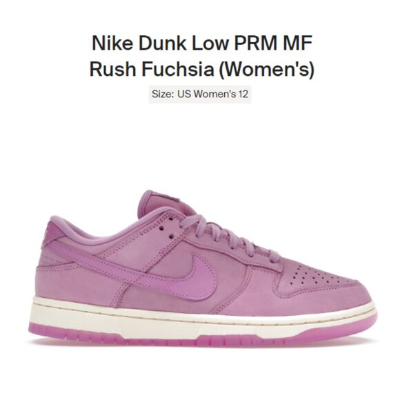 Size 12W / 10.5M Nike Dunk Low PRM MF Rush Fuchsia - DV7415-500 - AUTHENTIC NEW! - Picture 1 of 9